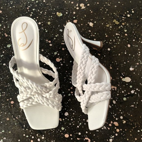 Sam Edelman Marjorie Sandals Heels Bright White Braided Leather
